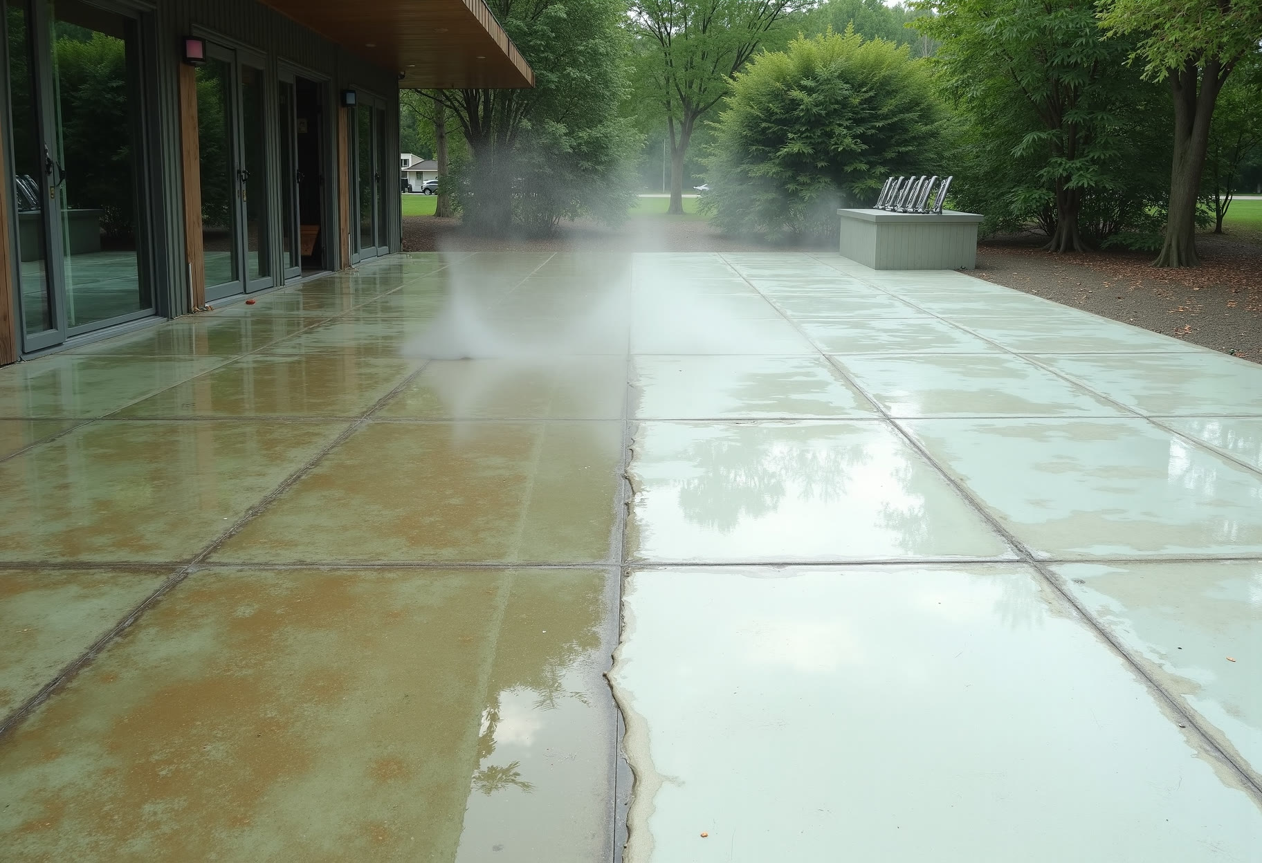Patio — one pass, stopped halfway